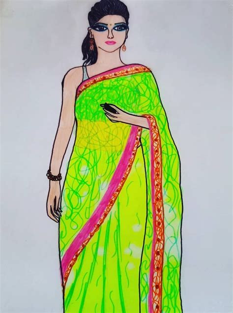 saree drawing|More.